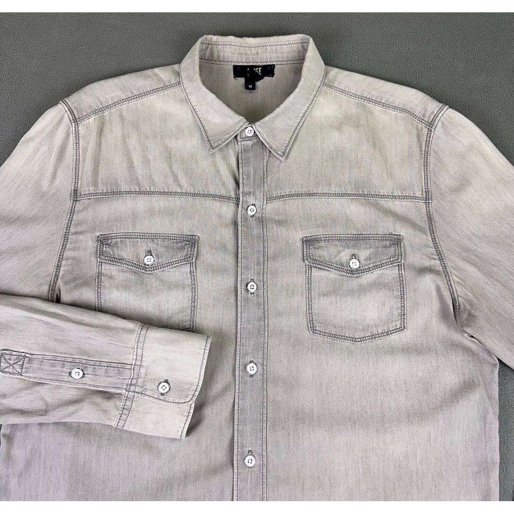 Paige Shirt Mens Medium Washed Grey Metal Button Lightweight Minimalist